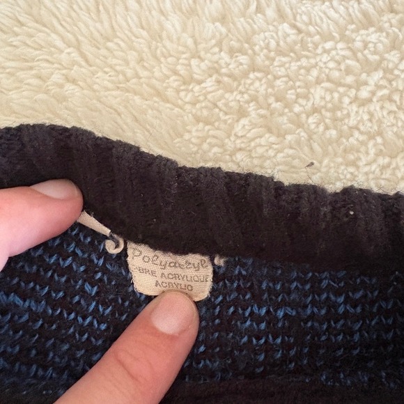 Vintage Tiger face Sweater Unisex L Blue Black Cropped 80s 90s - Picture 3 of 9